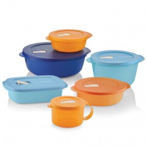 Tupperware Crystalwave 6-pc. Set Brown / Deep Blue / Blue Microwave Reheatable | 32104SAEQ